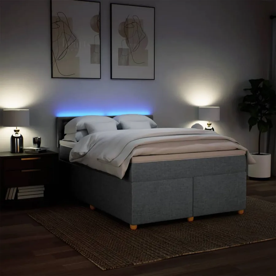 Sommier à lattes de lit avec matelas Gris clair 160x200cm Tissu - 5