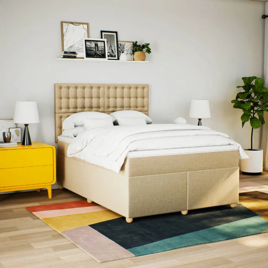 Sommier à lattes de lit avec matelas Crème 160x200 cm Tissu - 4