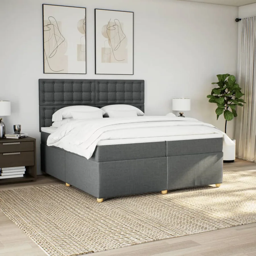 Sommier à lattes de lit avec matelas Gris foncé 200x200cm Tissu - 3