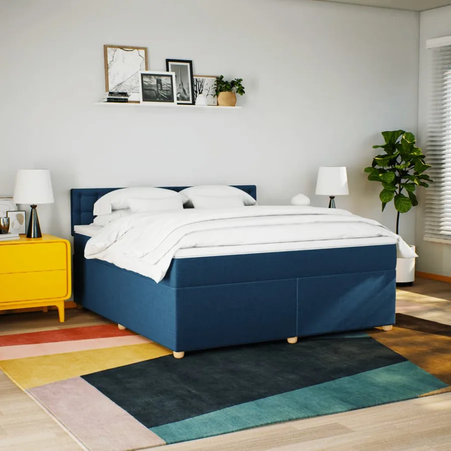 Sommier à lattes de lit avec matelas Bleu 180x200 cm Tissu - 4