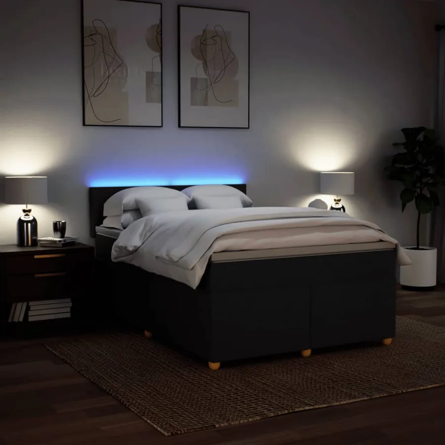 Sommier à lattes de lit avec matelas Noir 160x200 cm Tissu - 5
