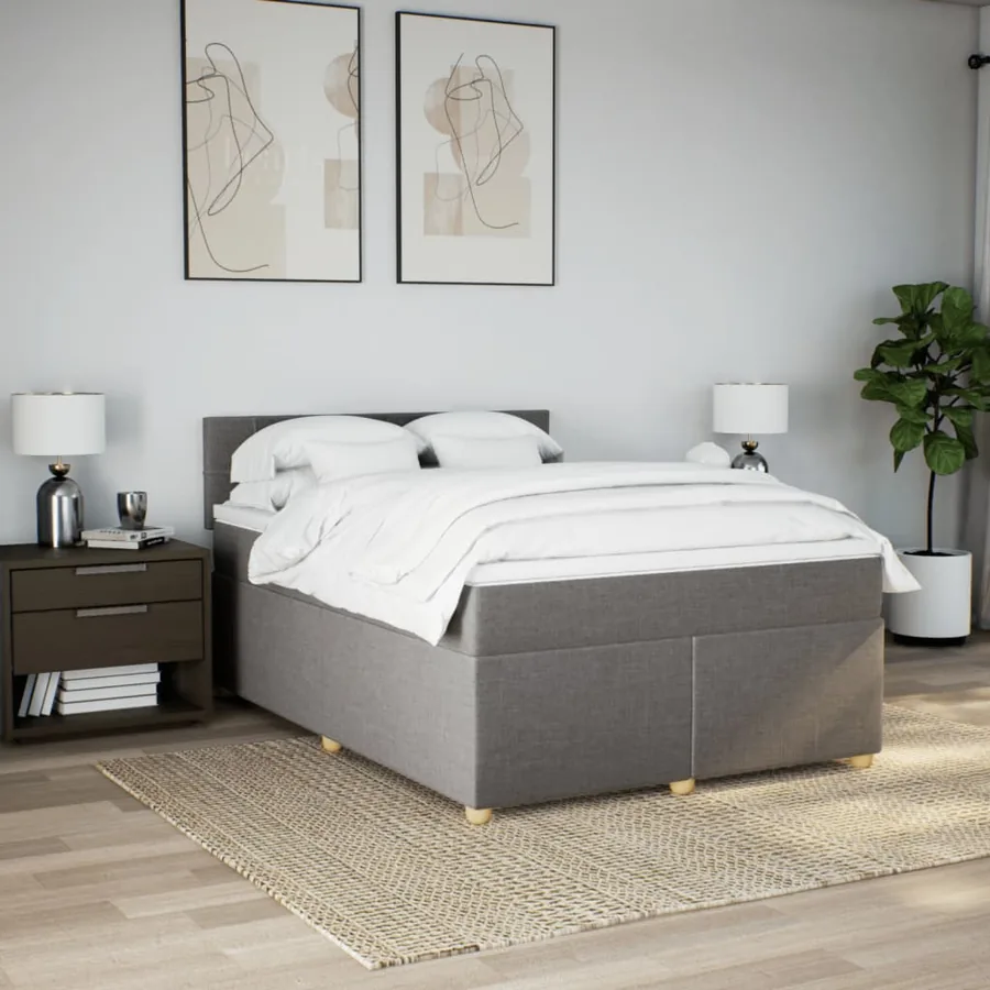 Sommier à lattes de lit avec matelas Taupe 160x200 cm Tissu - 3