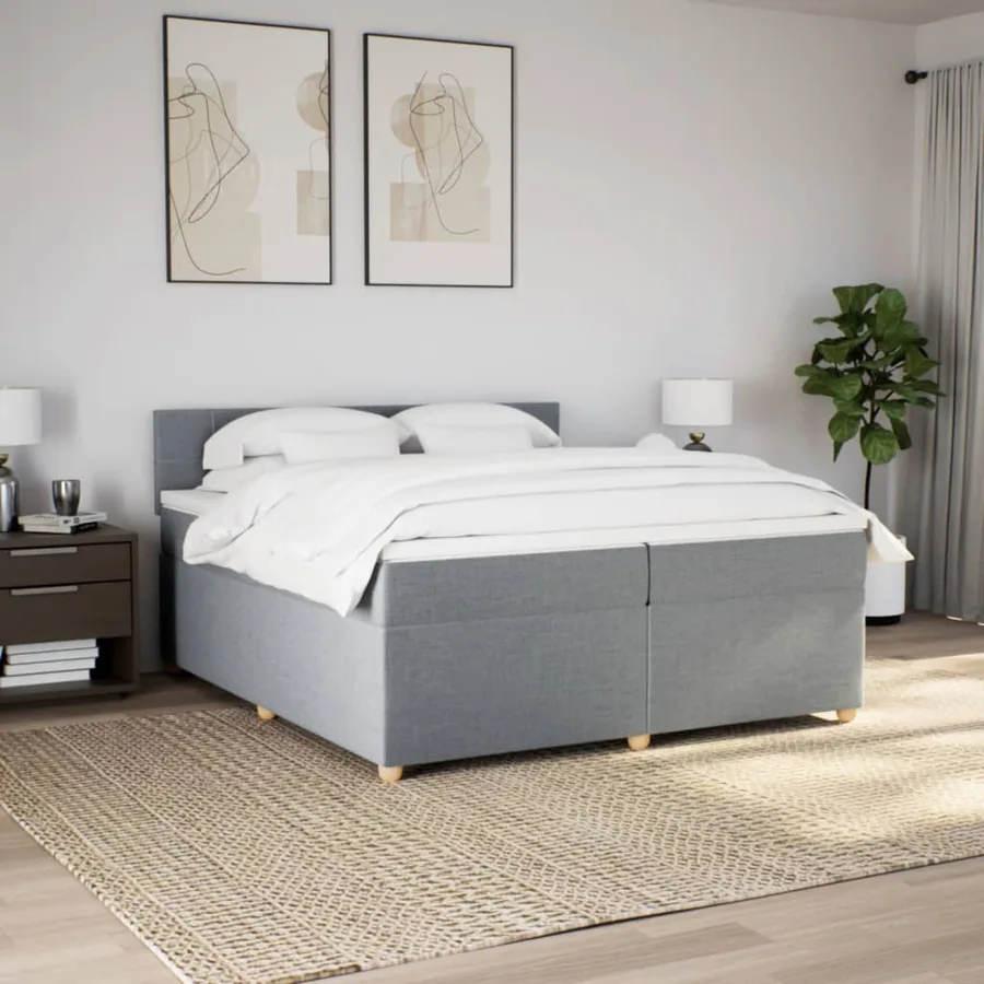 Sommier à lattes de lit avec matelas Gris clair 200x200cm Tissu - 4