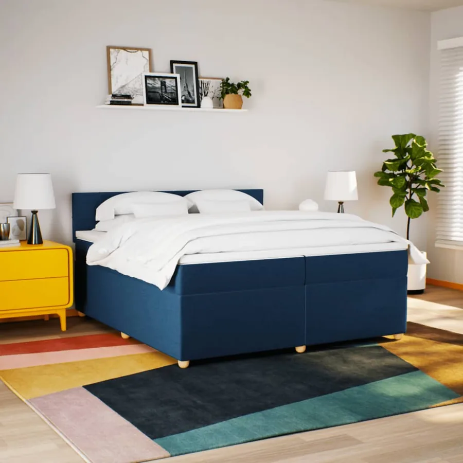 Sommier à lattes de lit avec matelas Bleu 200x200 cm Tissu - 4