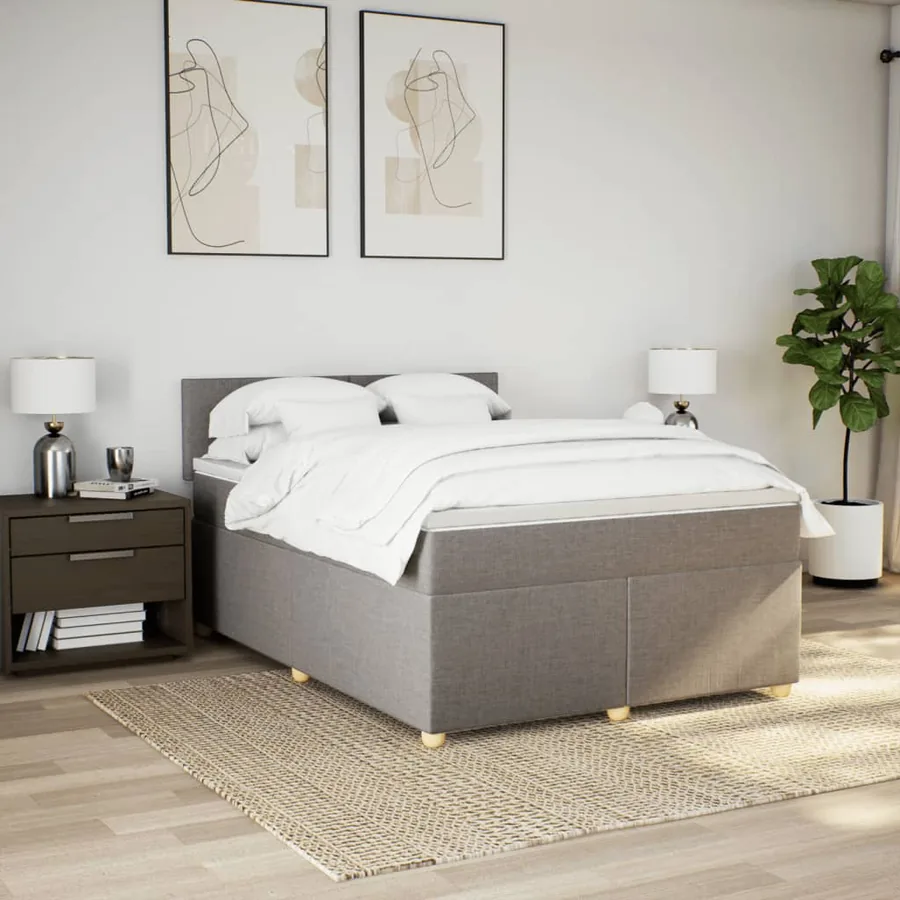 Sommier à lattes de lit avec matelas Taupe 140x190 cm Tissu - 3