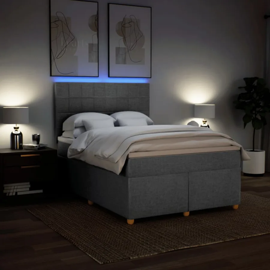Sommier à lattes de lit avec matelas Gris clair 140x190cm Tissu - 4