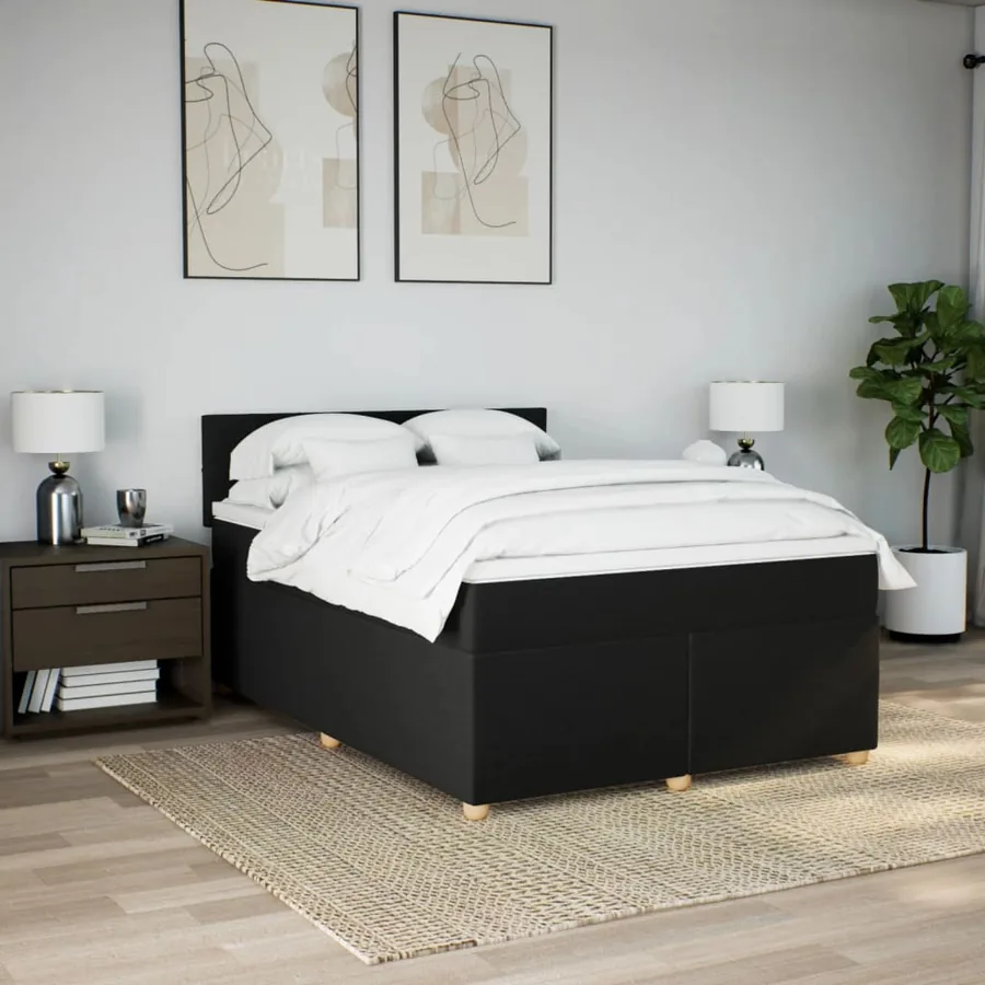 Sommier à lattes de lit avec matelas Noir 140x200 cm Tissu - 4