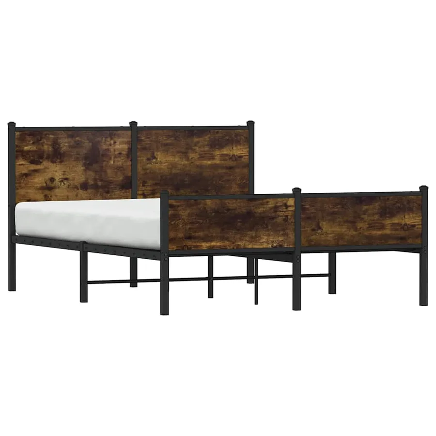 Cadre de lit en métal sans matelas chêne fumé 137x190 cm - 4