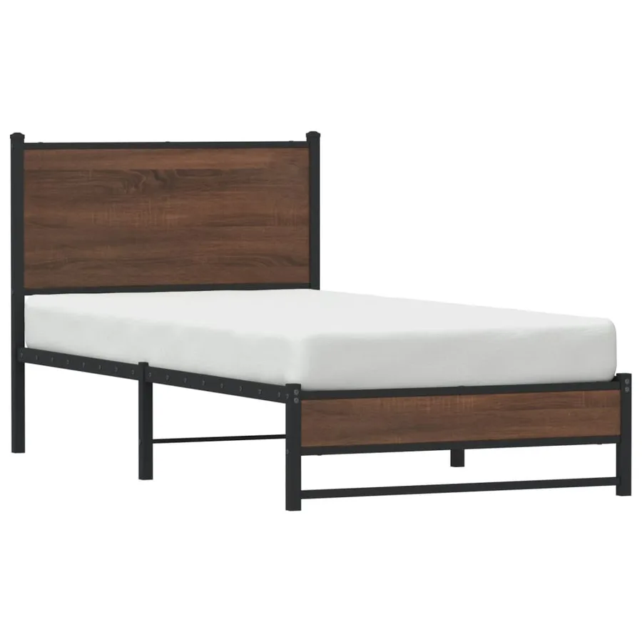 Cadre de lit en métal sans matelas chêne marron 75x190 cm - 4