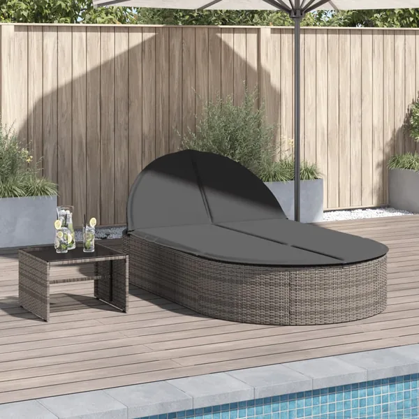 Chaise longue double avec coussins gris résine tressée