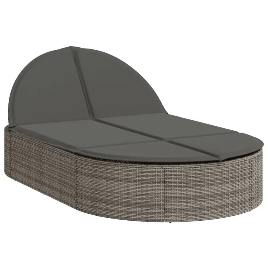 Chaise longue double avec coussins gris résine tressée - 2