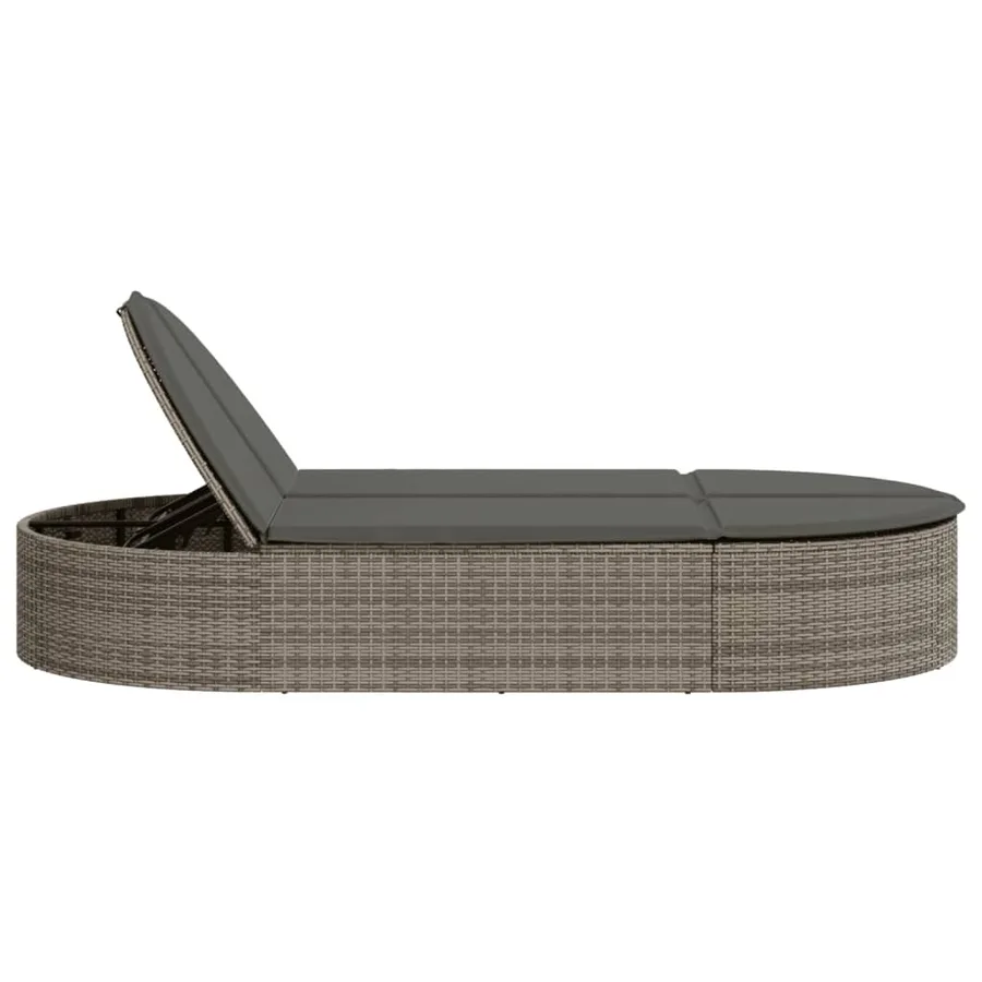 Chaise longue double avec coussins gris résine tressée - 4