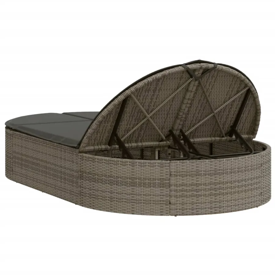 Chaise longue double avec coussins gris résine tressée - 5