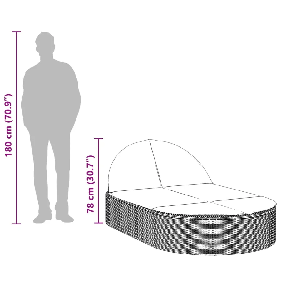 Chaise longue double avec coussins gris résine tressée - 9