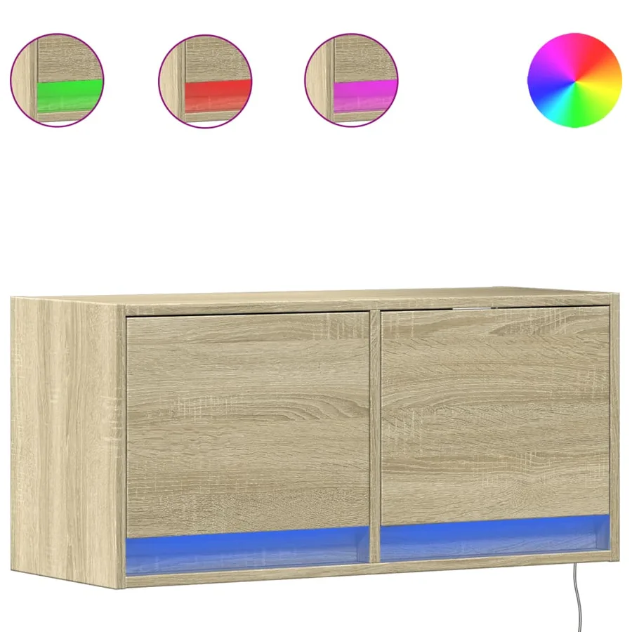 Meuble TV mural avec lumières LED chêne sonoma 80x31x35 cm - 2