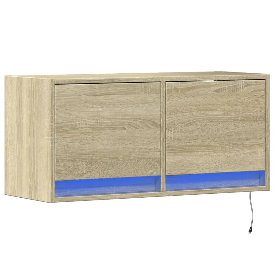 Meuble TV mural avec lumières LED chêne sonoma 80x31x35 cm - 3