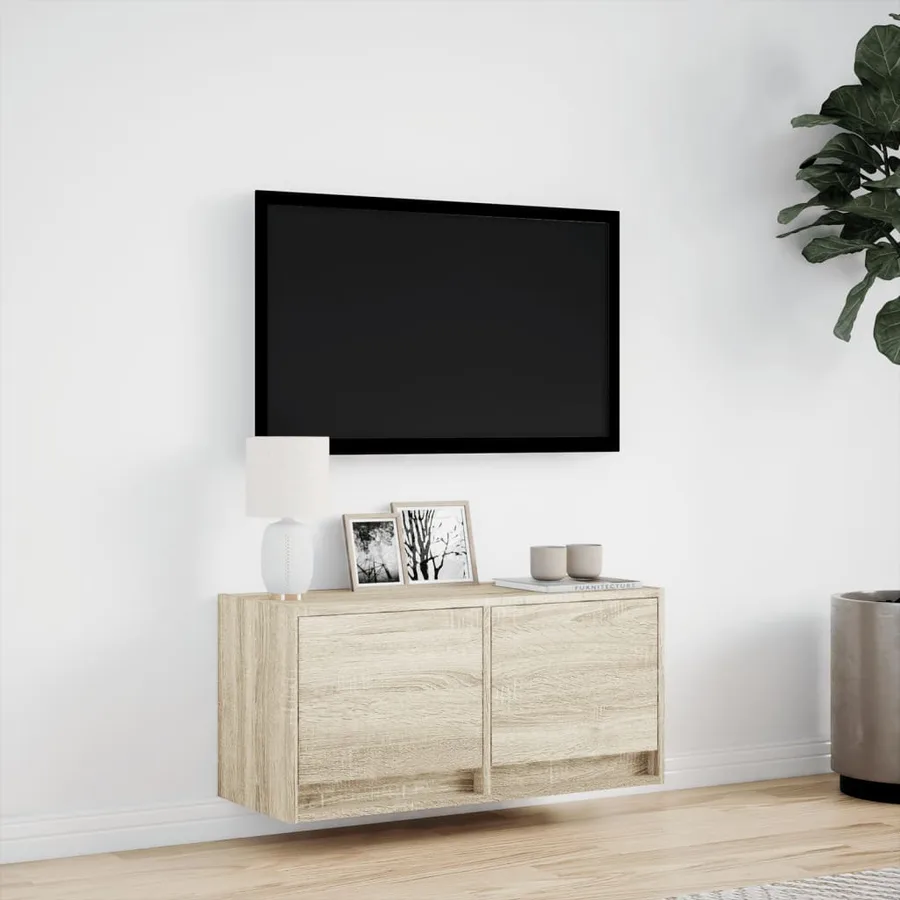 Meuble TV mural avec lumières LED chêne sonoma 80x31x35 cm - 4