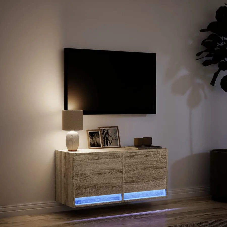 Meuble TV mural avec lumières LED chêne sonoma 80x31x35 cm - 5