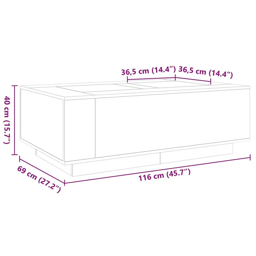Table basse avec LED infini chêne marron 116x69x40 cm - 13