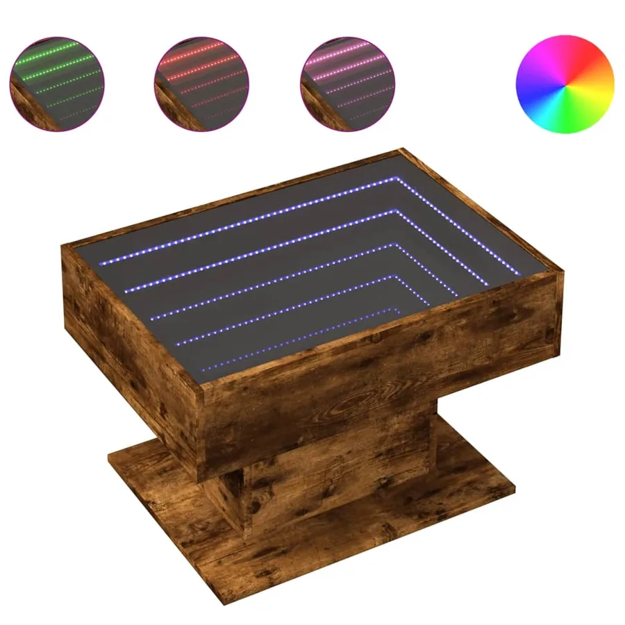 Table basse avec LED chêne fumé 70x50x45 cm bois d'ingénierie - 2