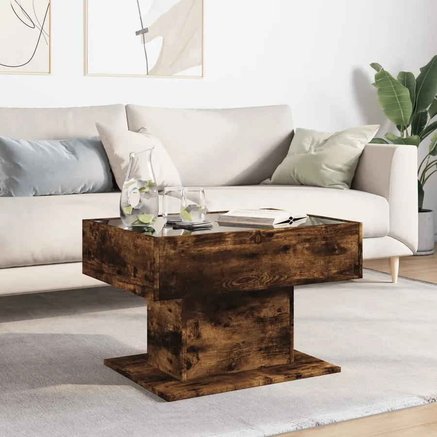 Table basse avec LED chêne fumé 70x50x45 cm bois d'ingénierie - 4