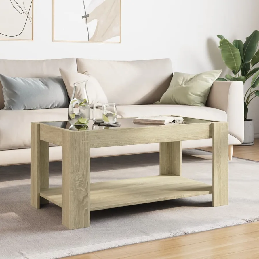 Table basse avec LED chêne sonoma 93x53x45 cm bois d'ingénierie - 4