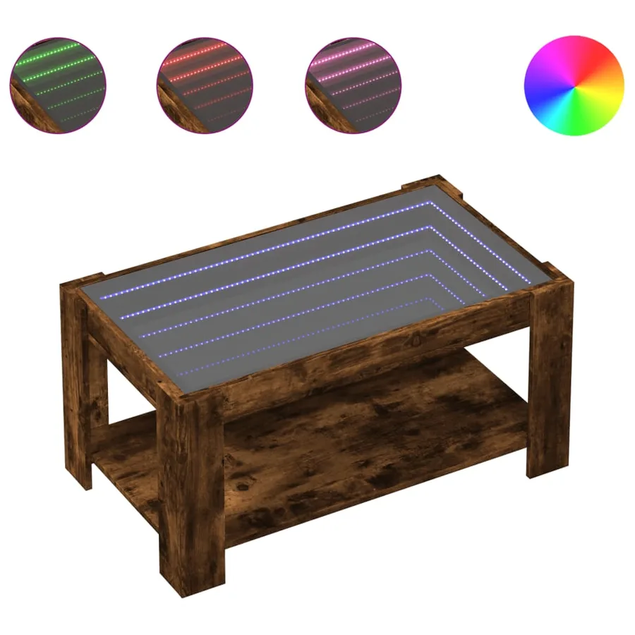 Table basse avec LED chêne fumé 93x53x45 cm bois d'ingénierie - 2