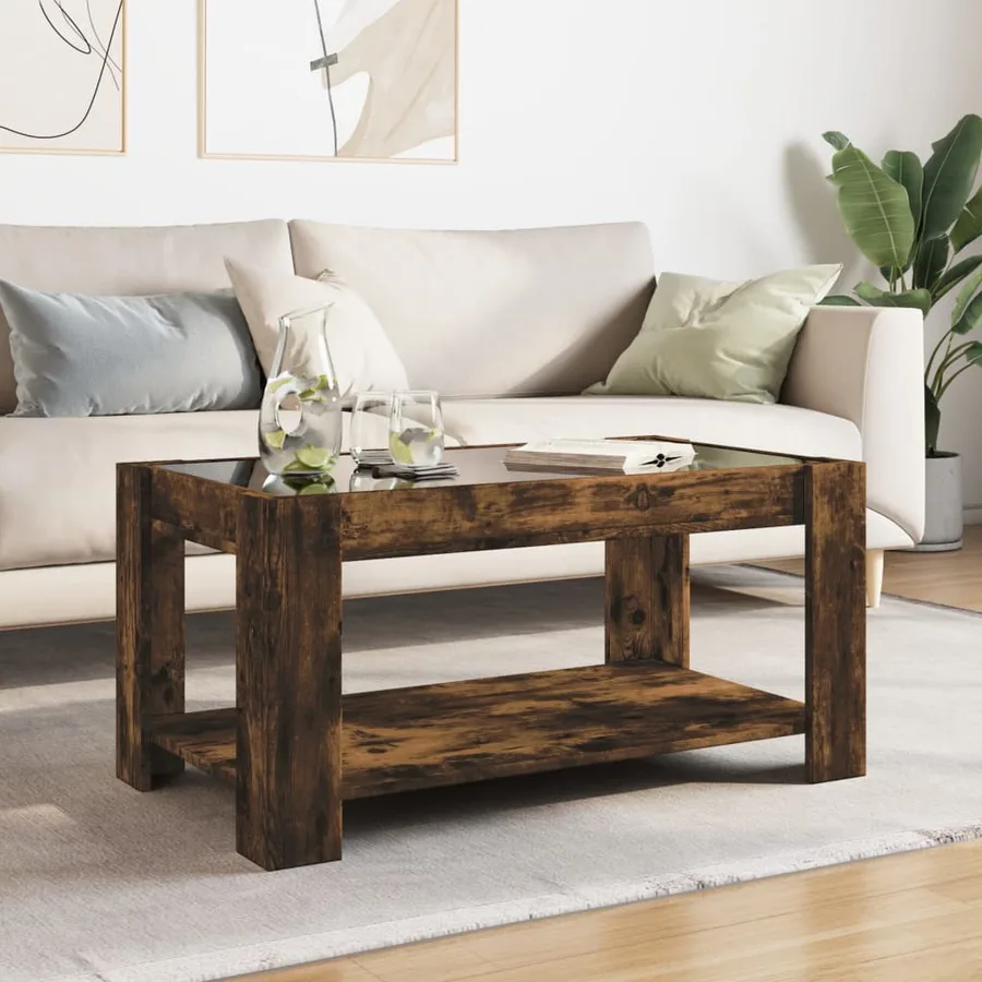 Table basse avec LED chêne fumé 93x53x45 cm bois d'ingénierie - 4
