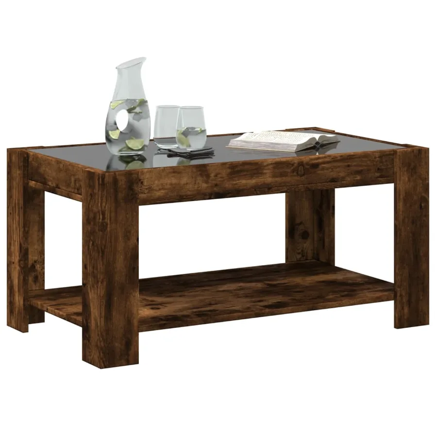 Table basse avec LED chêne fumé 93x53x45 cm bois d'ingénierie - 5
