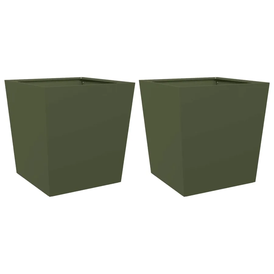 Jardinières 2 pcs vert olive 50x50x50 cm acier - 2