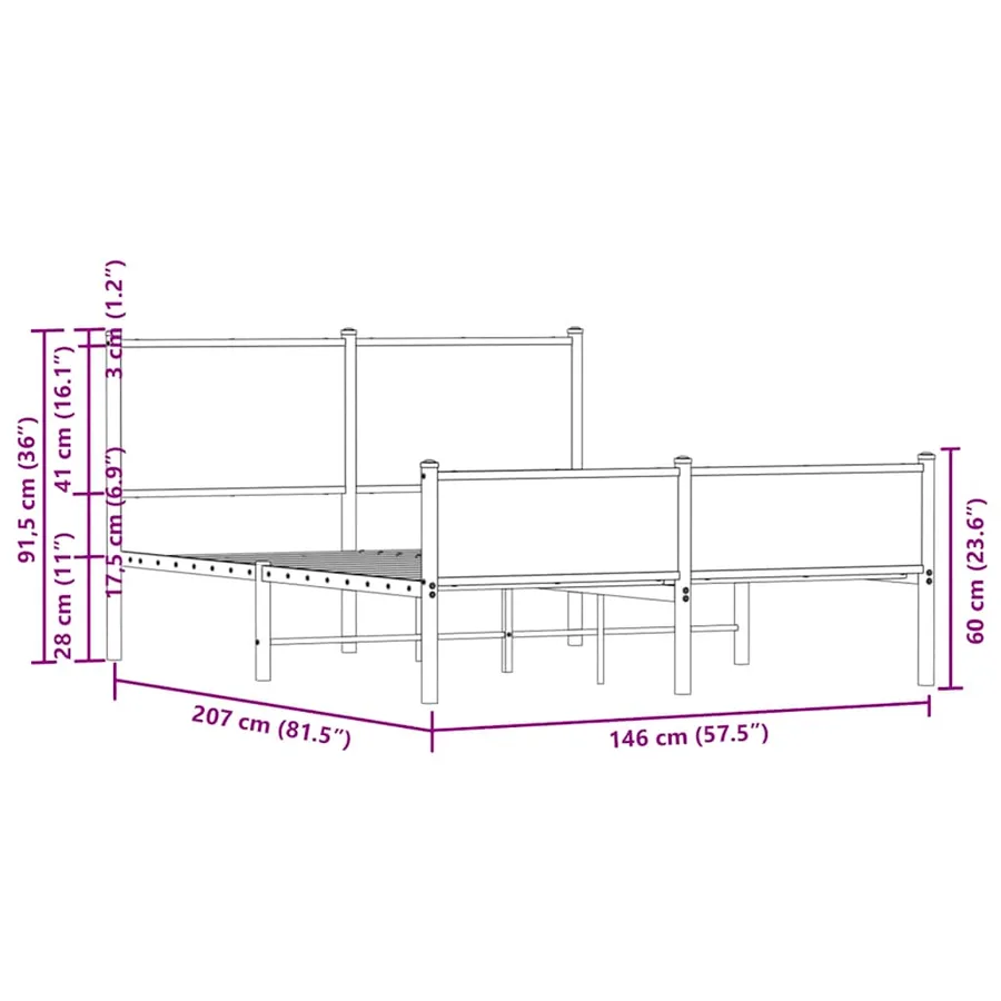 Cadre de lit en métal sans matelas chêne sonoma 140x200 cm - 10