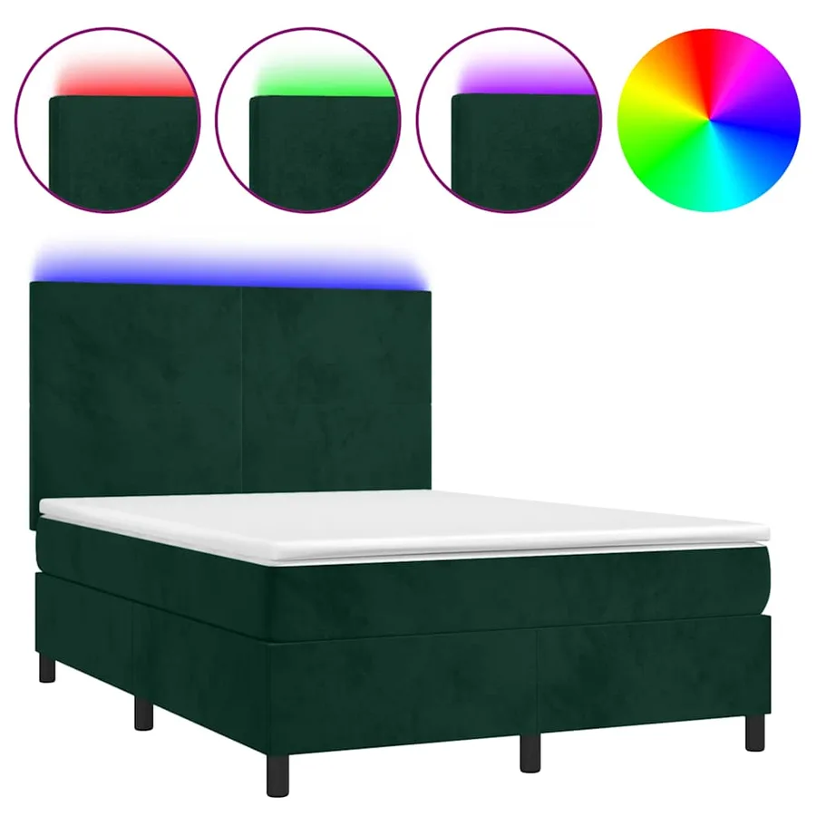 Sommier à lattes de lit avec matelas LED Vert foncé 140x190 cm - 2