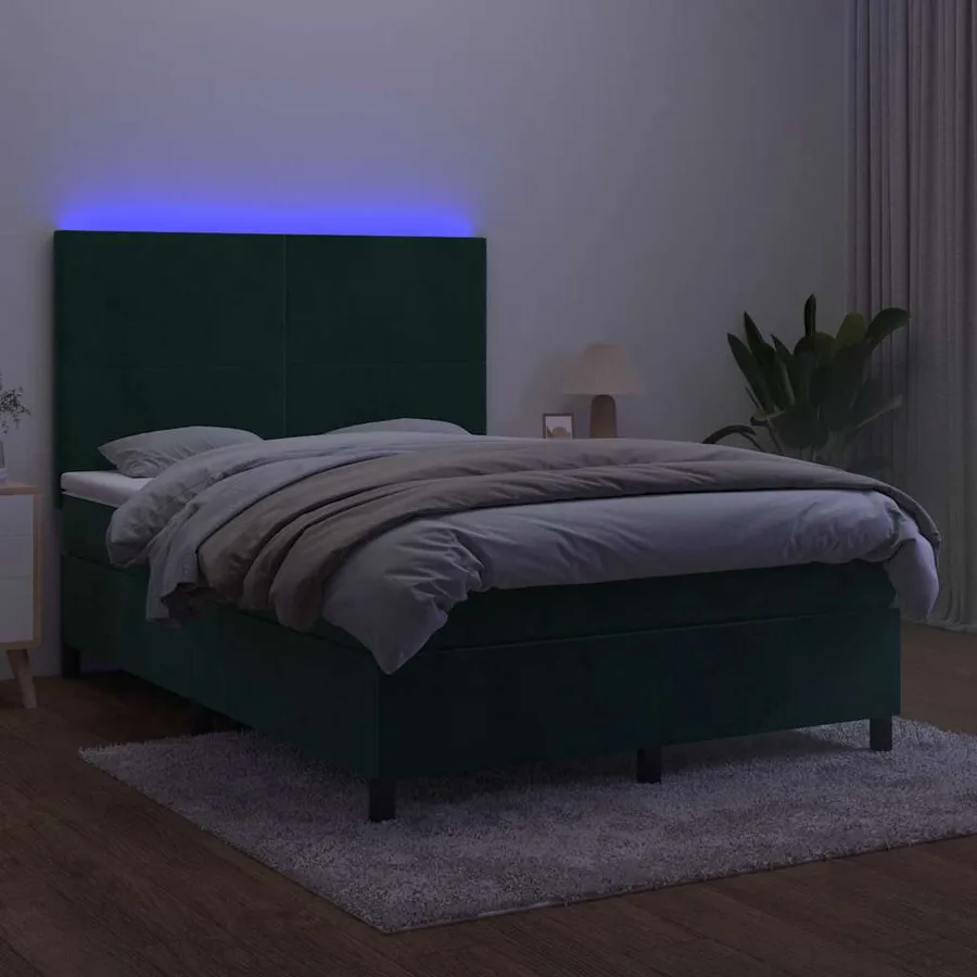 Sommier à lattes de lit avec matelas LED Vert foncé 140x190 cm - 4