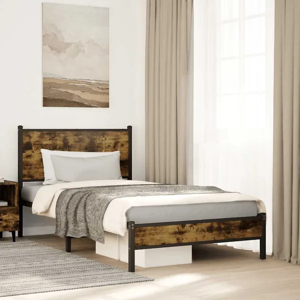 Cadre de lit en métal sans matelas chêne fumé 100x200 cm