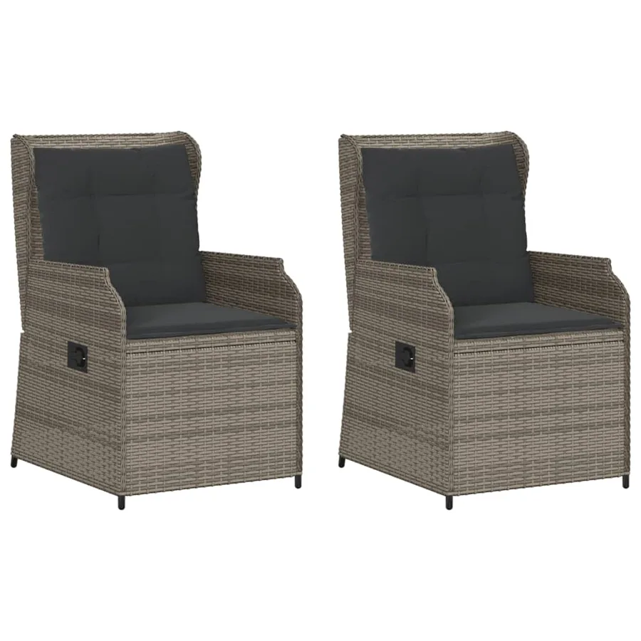 Chaises inclinables de jardin lot de 2 et coussins gris rotin - 2