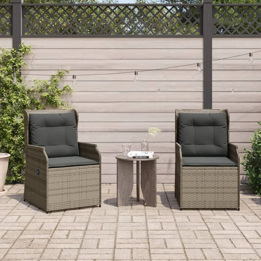Chaises inclinables de jardin lot de 2 et coussins gris rotin - 3