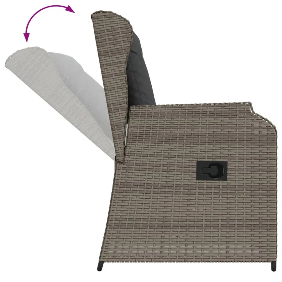 Chaises inclinables de jardin lot de 2 et coussins gris rotin - 8