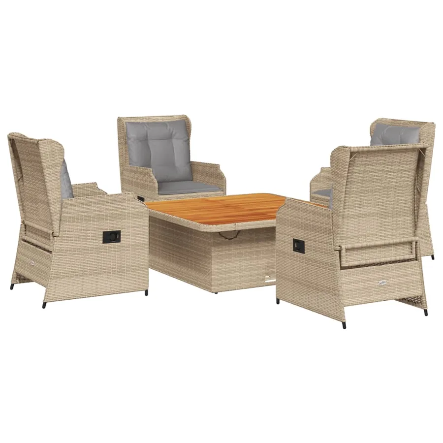 Salon de jardin avec coussins 5 pcs beige résine tressée - 2