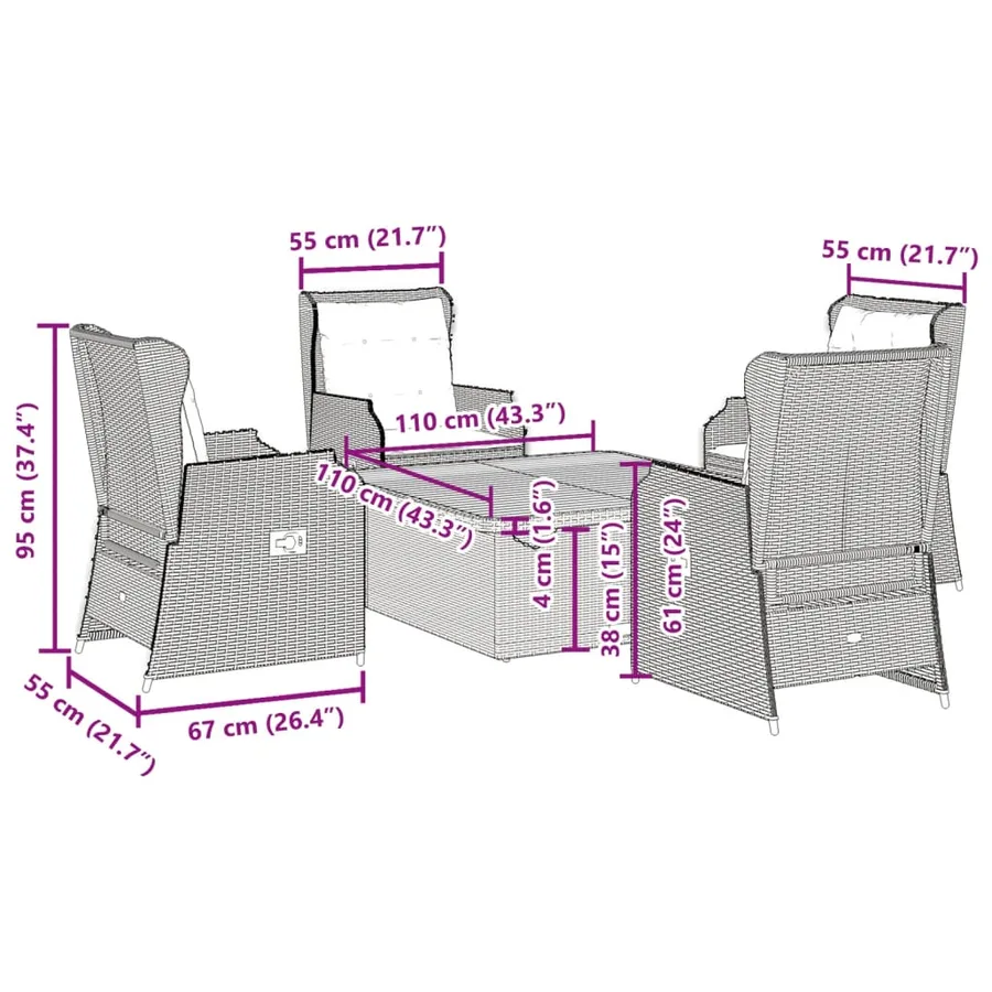 Salon de jardin avec coussins 5 pcs beige résine tressée - 9