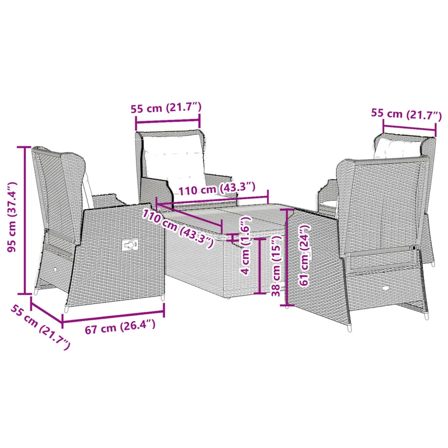 Salon de jardin 5 pcs avec coussins Gris Résine tressée - 9