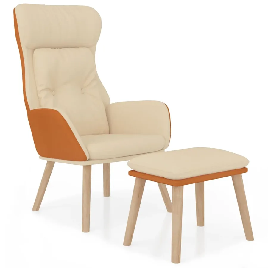 Chaise de relaxation avec repose-pied Crème Similicuir et tissu - 2