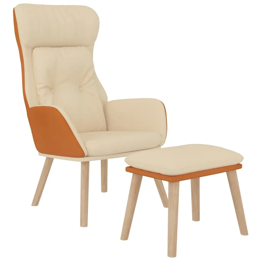 Chaise de relaxation avec repose-pied Crème Similicuir et tissu - 3