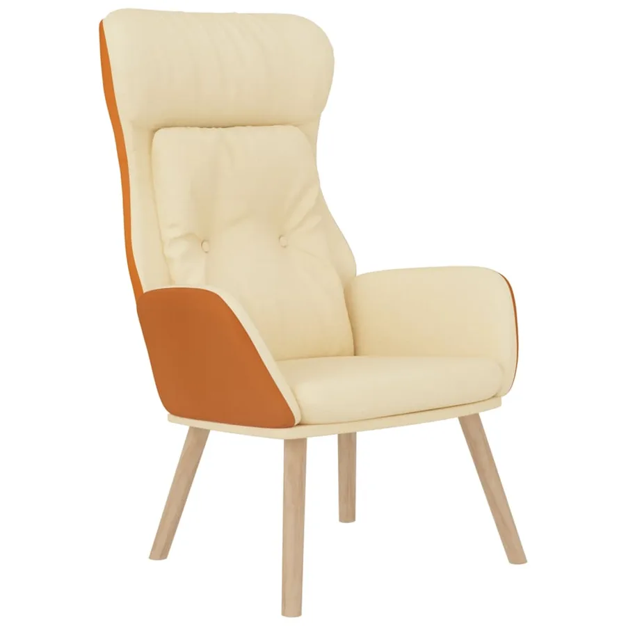 Chaise de relaxation avec repose-pied Crème Similicuir et tissu - 4