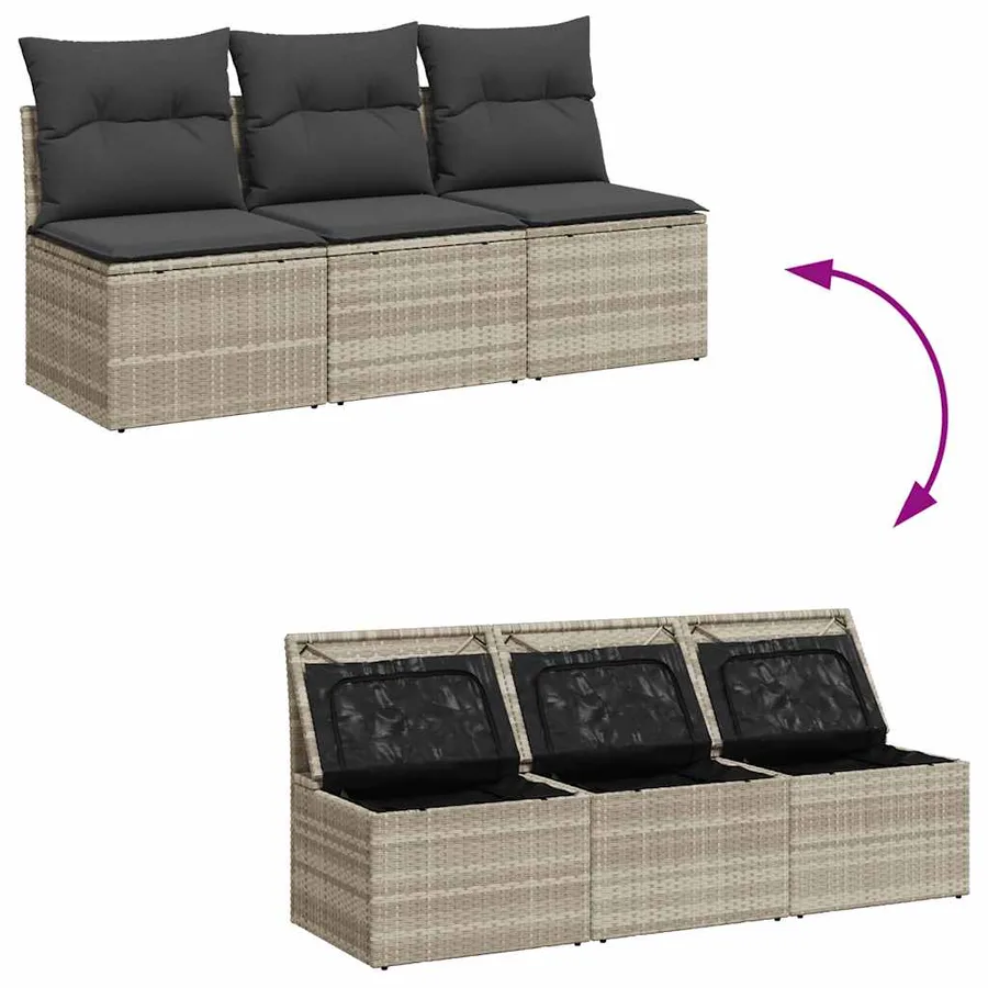 Canapé de jardin et coussins 3 places gris clair résine tressée - 8