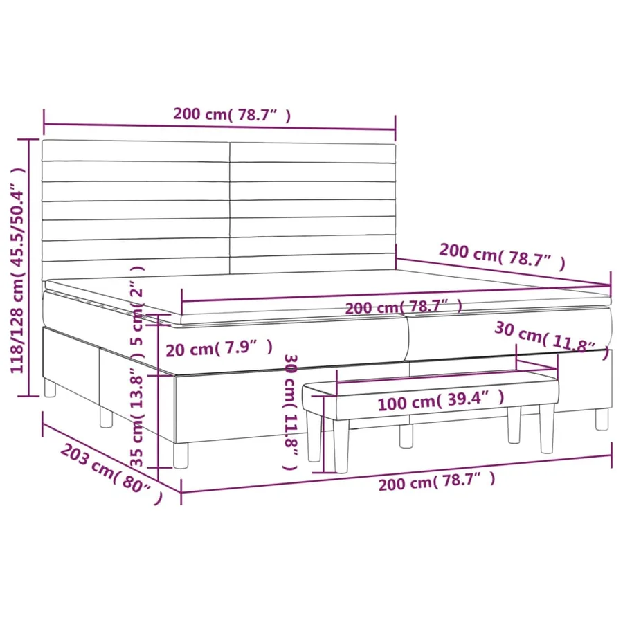 Sommier à lattes de lit avec matelas Crème 200x200 cm Tissu - 8