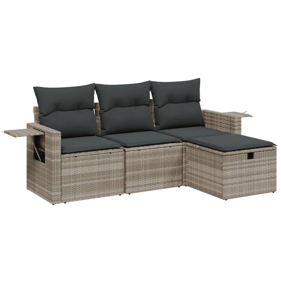 Salon de jardin 4 pcs avec coussins gris clair résine tressée - 2