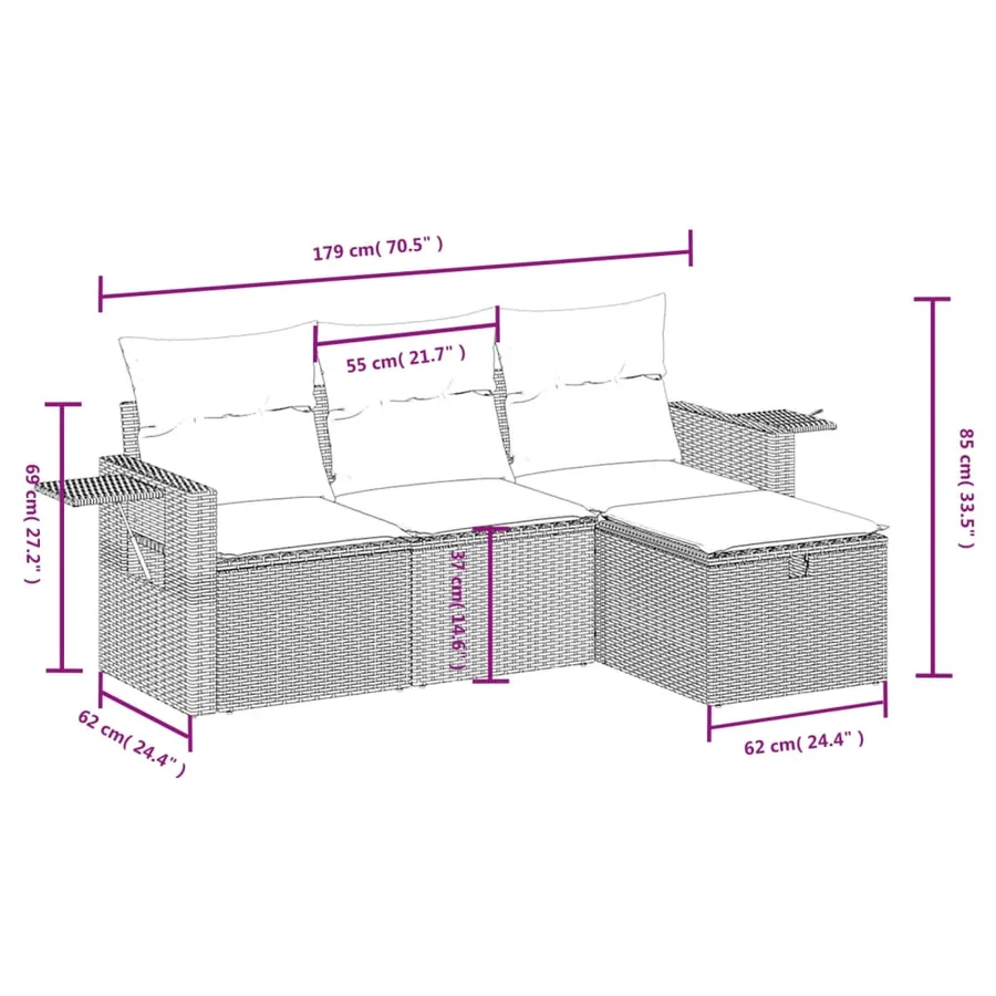 Salon de jardin 4 pcs avec coussins gris clair résine tressée - 4