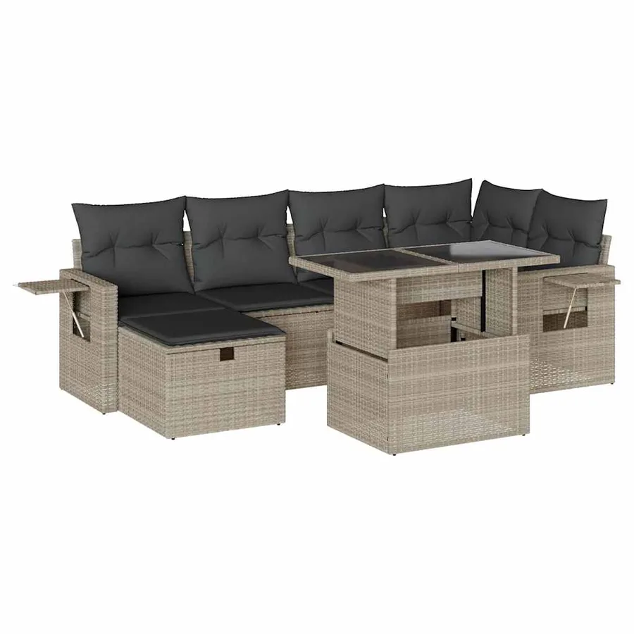 Salon de jardin avec coussins 7 pcs gris clair résine tressée - 2