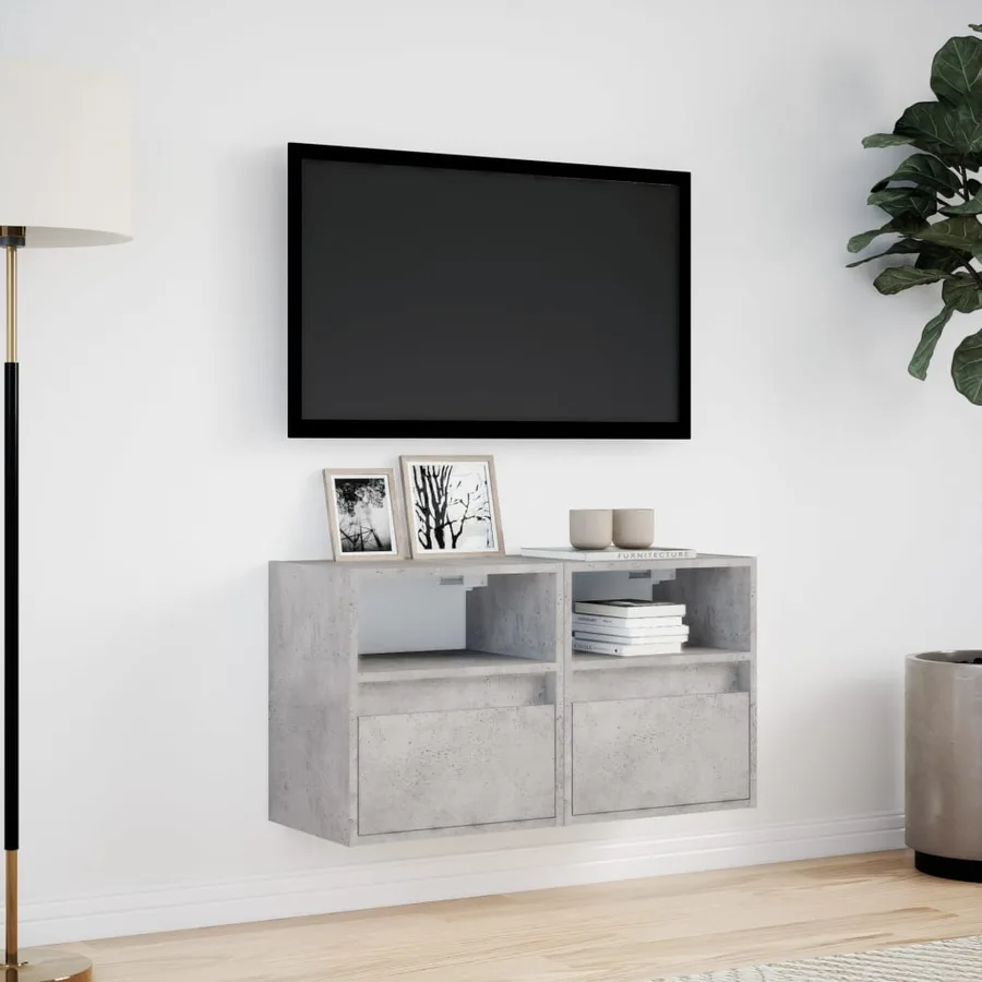 Meubles TV muraux et lumières LED 2 pcs gris béton 41x31x45 cm - 4
