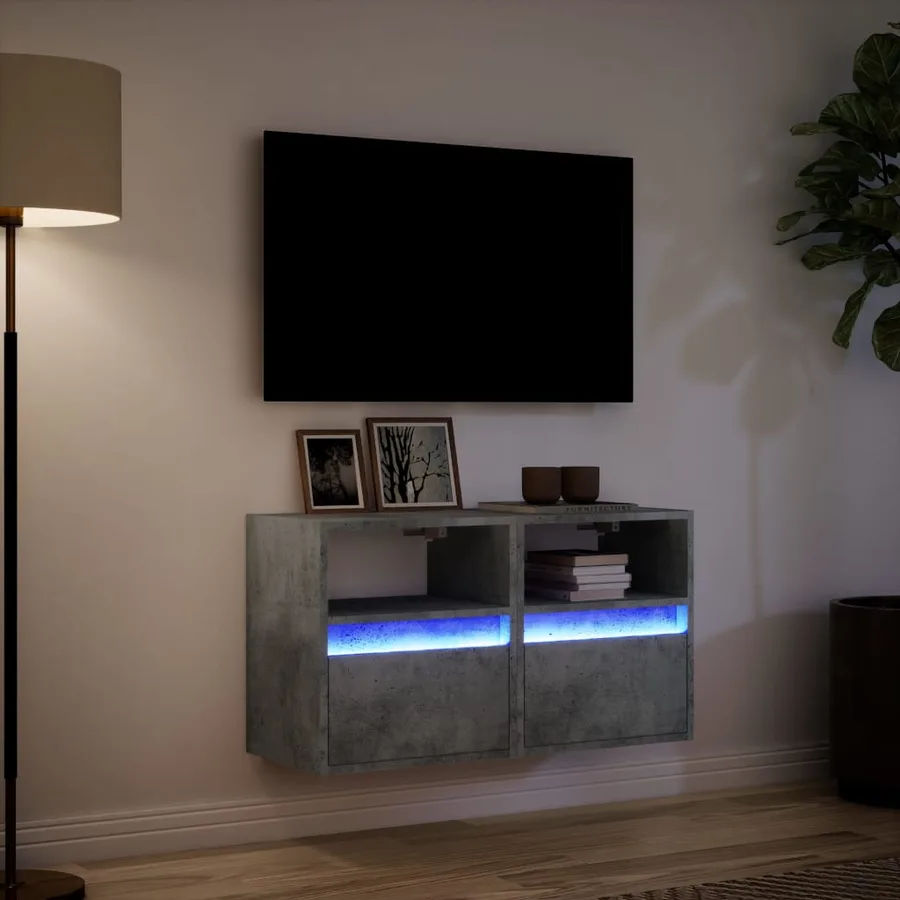 Meubles TV muraux et lumières LED 2 pcs gris béton 41x31x45 cm - 5